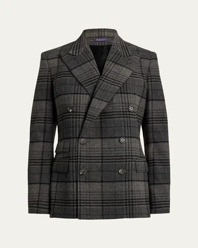 Ralph Lauren Kent Double-breasted Checked Wool Blazer In Black