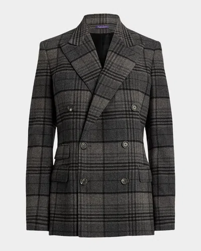 Ralph Lauren Kent Double-breasted Checked Wool Blazer In Black