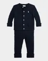 Ralph Lauren Kid's Cotton Cable Knit Sweater & Pants Set In College Navy