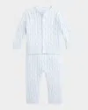 Ralph Lauren Kid's Cotton Cable Knit Sweater & Pants Set In Pearl Blue