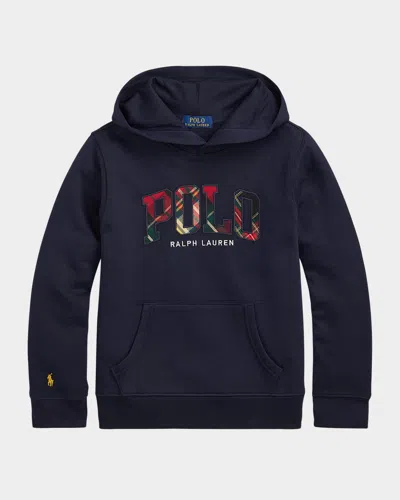 Ralph Lauren Kid's Festive Logo-print Hoodie In Rl Navy