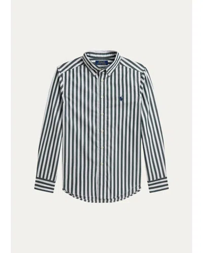 Ralph Lauren Striped Cotton Poplin Shirt In Green/white In Blue