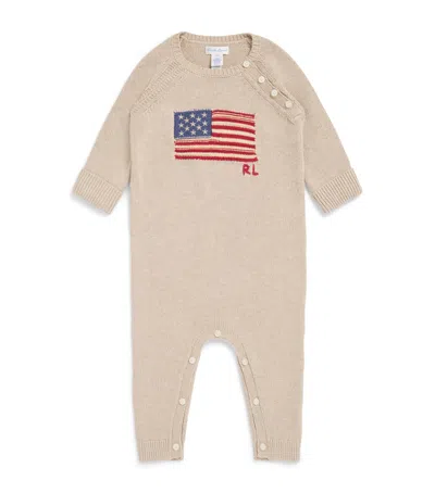 Ralph Lauren Kids American Flag Playsuit In Brown