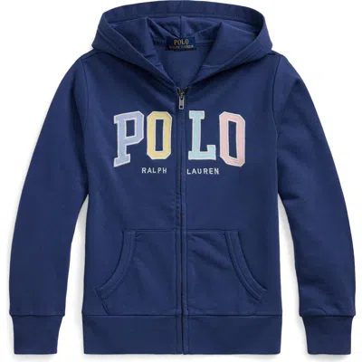 Ralph Lauren Kids' Appliqué Zip-up Graphic Hoodie In Blue
