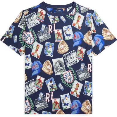 Ralph Lauren Kids' Baseball Print Cotton T-shirt In Blue