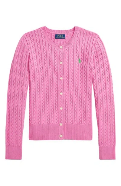Ralph Lauren Kids' Cable Knit Cotton Cardigan In Pink