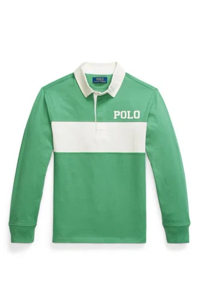 Ralph Lauren Kids' Chest Stripe Cotton Rugby Polo In Green