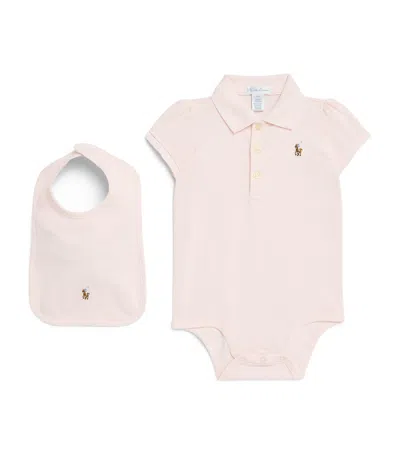 Ralph Lauren Babies'  Kids Cotton Bodysuit And Bib Set In Brown