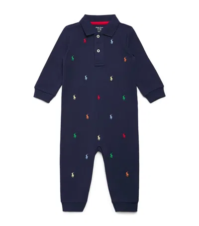 Ralph Lauren Kids Cotton Polo Pony Playsuit In Blue