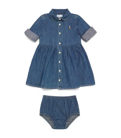 Ralph Lauren Kids Denim Dress And Bloomers Set In Blue