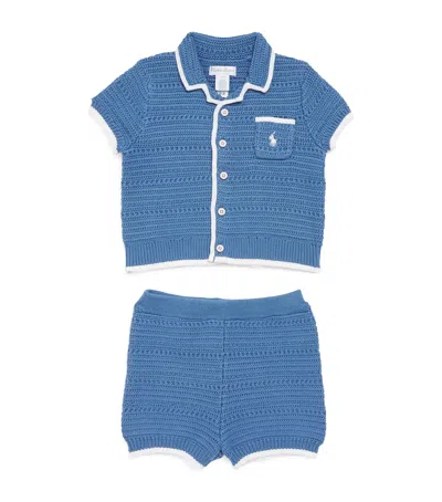 Ralph Lauren Kids Knitted Shirt And Shorts Set In Blue