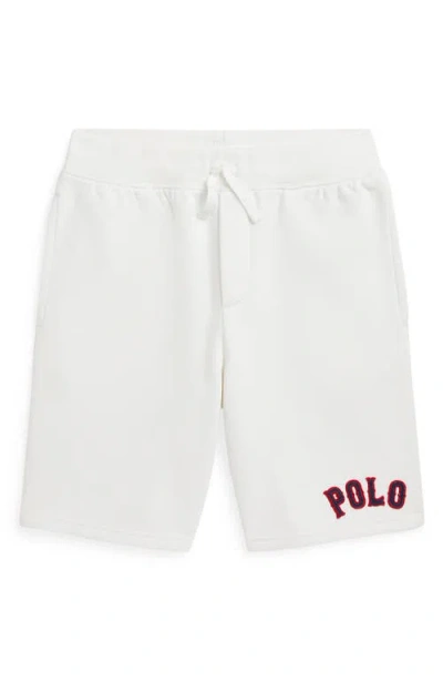 Ralph Lauren Kids' Logo Appliqué Graphic Fleece Shorts In White