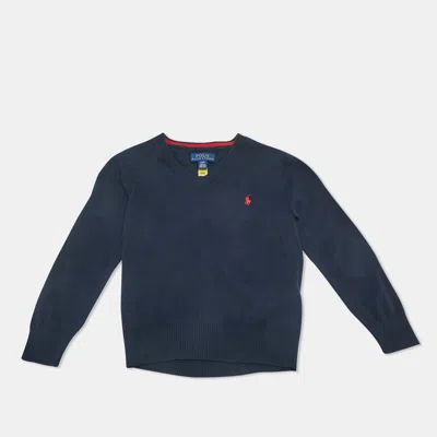 Pre-owned Ralph Lauren Kids Navy Blue Wool V-neck Sweater 4yrs