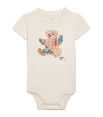 Ralph Lauren Kids Patchwork Bear Bodysuit In Brown