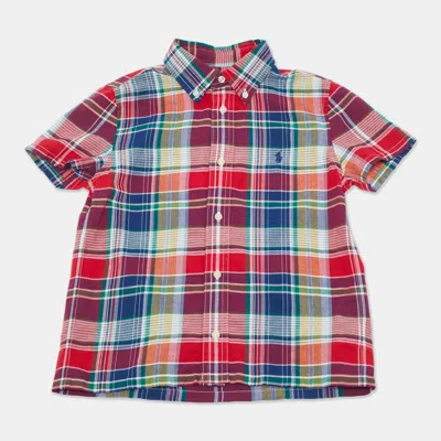 Pre-owned Ralph Lauren Kids Red Checks Cotton Short Sleeve Shirt 7yrs