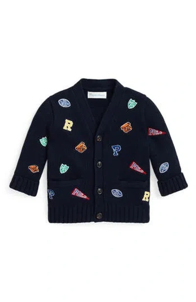 Ralph Lauren Babies'  Kids' Varsity Schiffli Cotton Cardigan In Varsity Schiffli Rl Navy