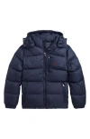 Polo Ralph Lauren Kids' Water Resistant 650 Fill Power Down Puffer Jacket With Removable Hood In Newport Navy
