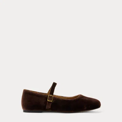 Ralph Lauren Kids' Kinslee Leather Mary Jane In Chocolate Velvet In Multi