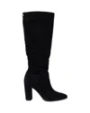 Ralph Lauren Knee-high Suede-like Boots With Pointed Toe In Black