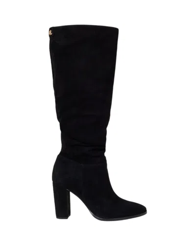 Ralph Lauren Knee-high Suede-like Boots With Pointed Toe In Black