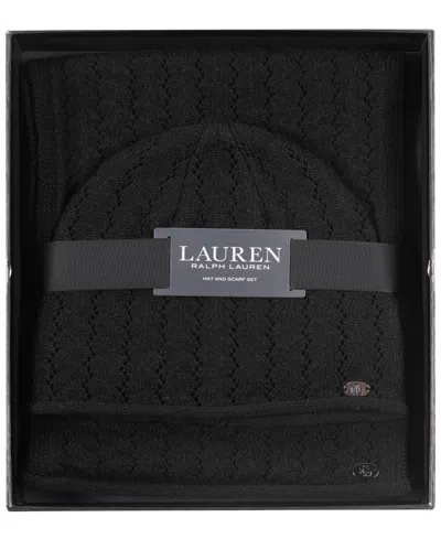 Ralph Lauren Knit Beanie And Scarf Set In Black