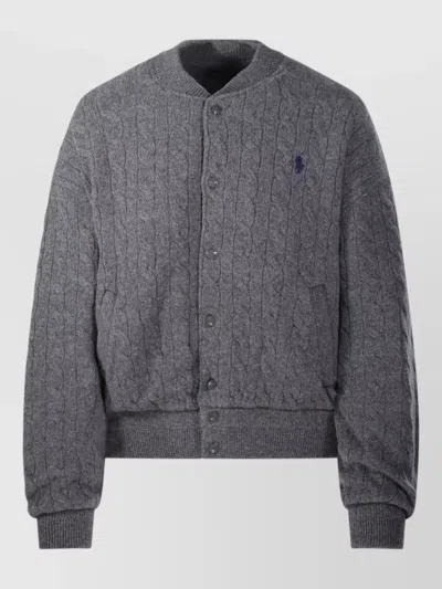 Ralph Lauren Knit Bomber Jacket Long Sleeve Ribbed In Blue