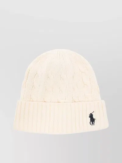 Ralph Lauren Knit Cotton Hat Logo In White