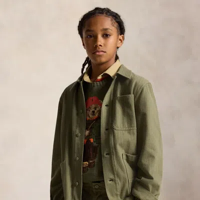 Ralph Lauren Kids' Knit Herringbone Utility Jacket In Cruise Olive In Green