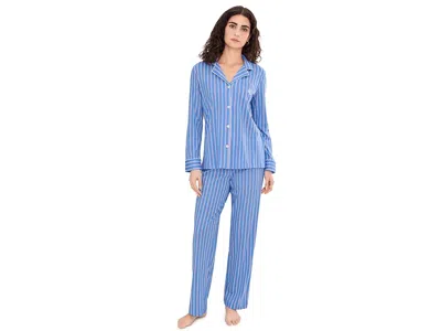 Ralph Lauren Knit Long Sleeve Notch Collar Long Pant Pj Set In Blue