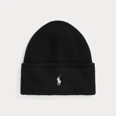 Ralph Lauren Knit Merino Wool Beanie In Black