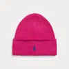 Polo Ralph Lauren Knit Merino Wool Beanie In College Pink Multi