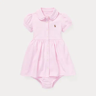 Polo Ralph Lauren Babies' Knit Mesh Oxford Dress & Bloomer In Carmel Pink