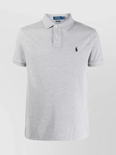 Ralph Lauren Knit Polo Logo Contrast Chest In Gray