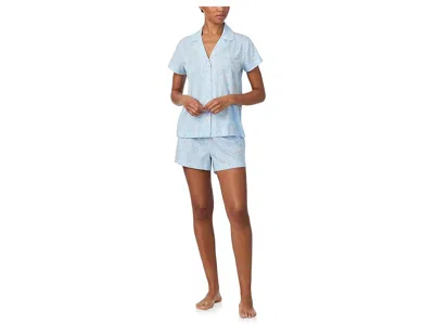 Ralph Lauren Knit Short Sleeve Notch Collar Boxer Pajama Set In Blue