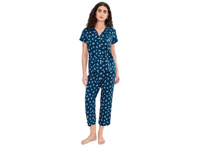Ralph Lauren Knit Short Sleeve Notch Collar Long Pants Pajama Set In Blue