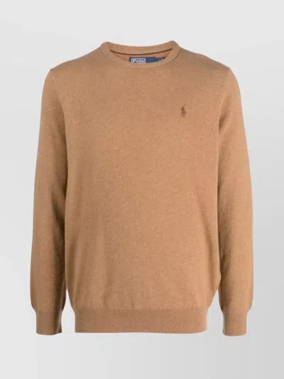 Ralph Lauren Knitted Crewneck Sweater Mélange Effect In Neutrals