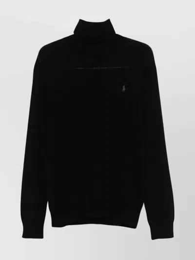 Ralph Lauren Knitted Crewneck Sweater Ribbed Trim In Black