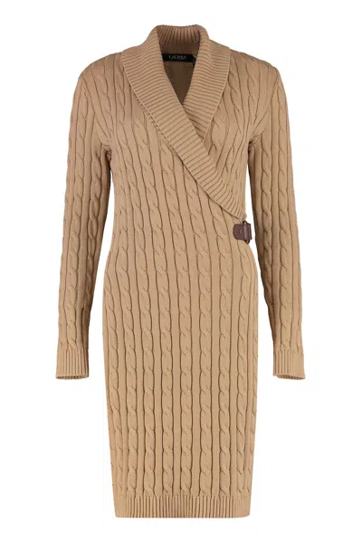 Ralph Lauren Cable-knit Wrap Dress In Brown