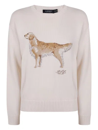 Ralph Lauren Knitted Sweatshirt With Dog Motif In White