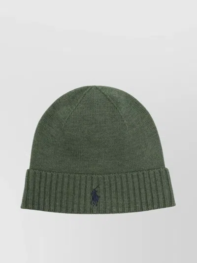 Ralph Lauren Knitted Weather Hat Ribbed Cuff In Green