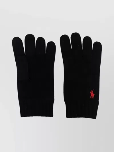 Ralph Lauren Knitted Wool Gloves Full-finger Design In Black