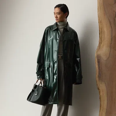 Ralph Lauren Korrina Synthetic Patent Balmacaan Coat In Green