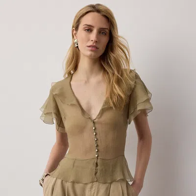 Ralph Lauren Kristina Crinkle Chiffon Blouse In Porcini