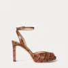 Ralph Lauren Kyla Crocodile-embossed Leather Sandal In Brown