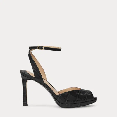 Ralph Lauren Kyla Crocodile-embossed Leather Sandal In Black In Multi