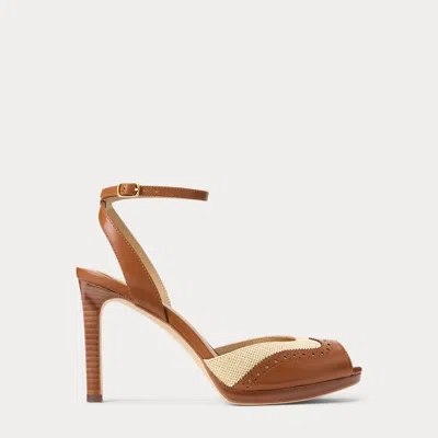 Ralph Lauren Kyla Straw & Leather Wingtip Sandal In Light Natural/lauren Tan In Brown