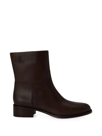 Ralph Lauren Kyle Logo-embossed Leather Ankle Boots In Brown