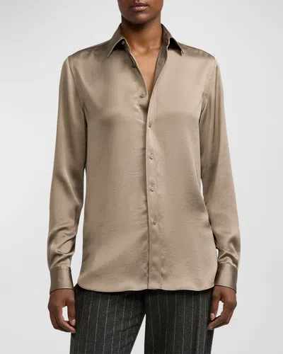 Ralph Lauren Kyle Relaxed Fit Stretch Charmeuse Shirt In Grey