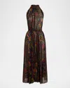 Ralph Lauren Kylee Floral Crinkle Chiffon Midi Halter Dress In Brown