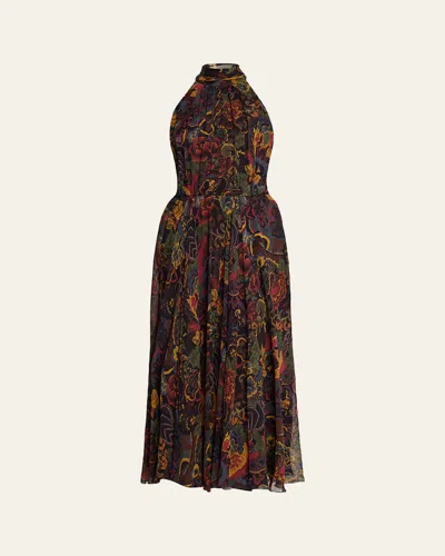 Ralph Lauren Kylee Floral Crinkle Chiffon Midi Halter Dress In Multi